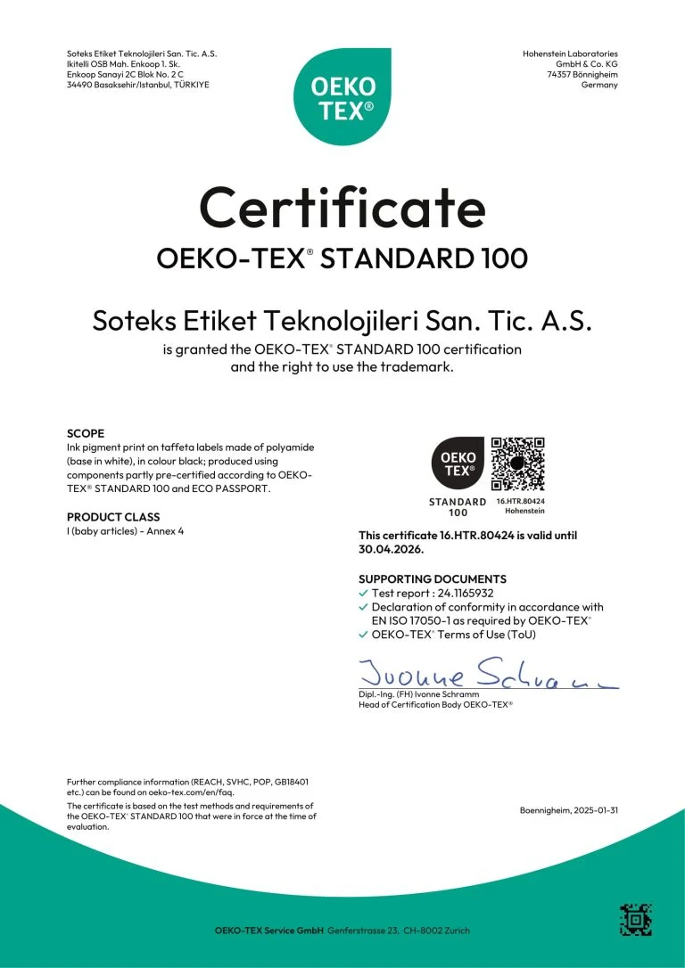 OEKO-TEX® Standard 100 certificate