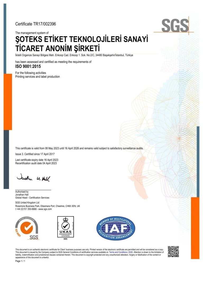 ISO 9001 certificate