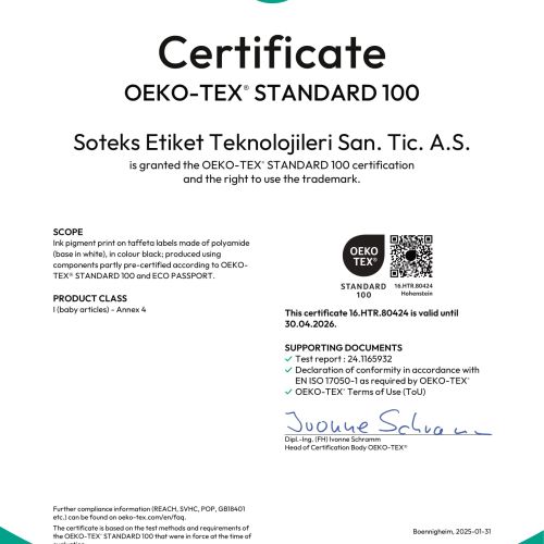 16.HTR.80424 OEKO-TEX STANDART 100-1